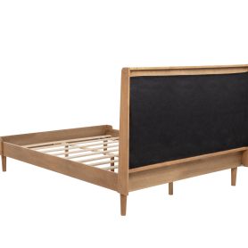Queen Size Wood Bed with Piano Key Style Upholstered Headboard