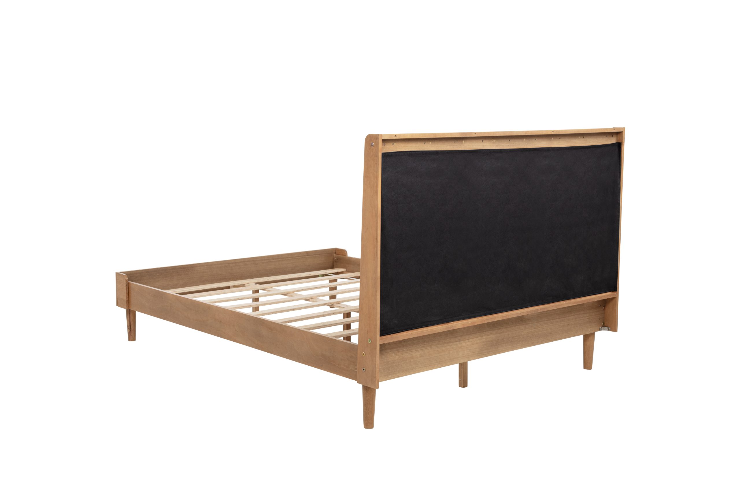 Queen Size Wood Bed with Piano Key Style Upholstered Headboard