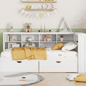 Wooden Twin Size Daybed With 2 Drawers, Storage Shelf And USB Charging Ports