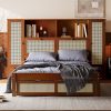Twin Size Wooden Bed with Two Storage Lockers, Drawer, and Storage Shelf on Headboard