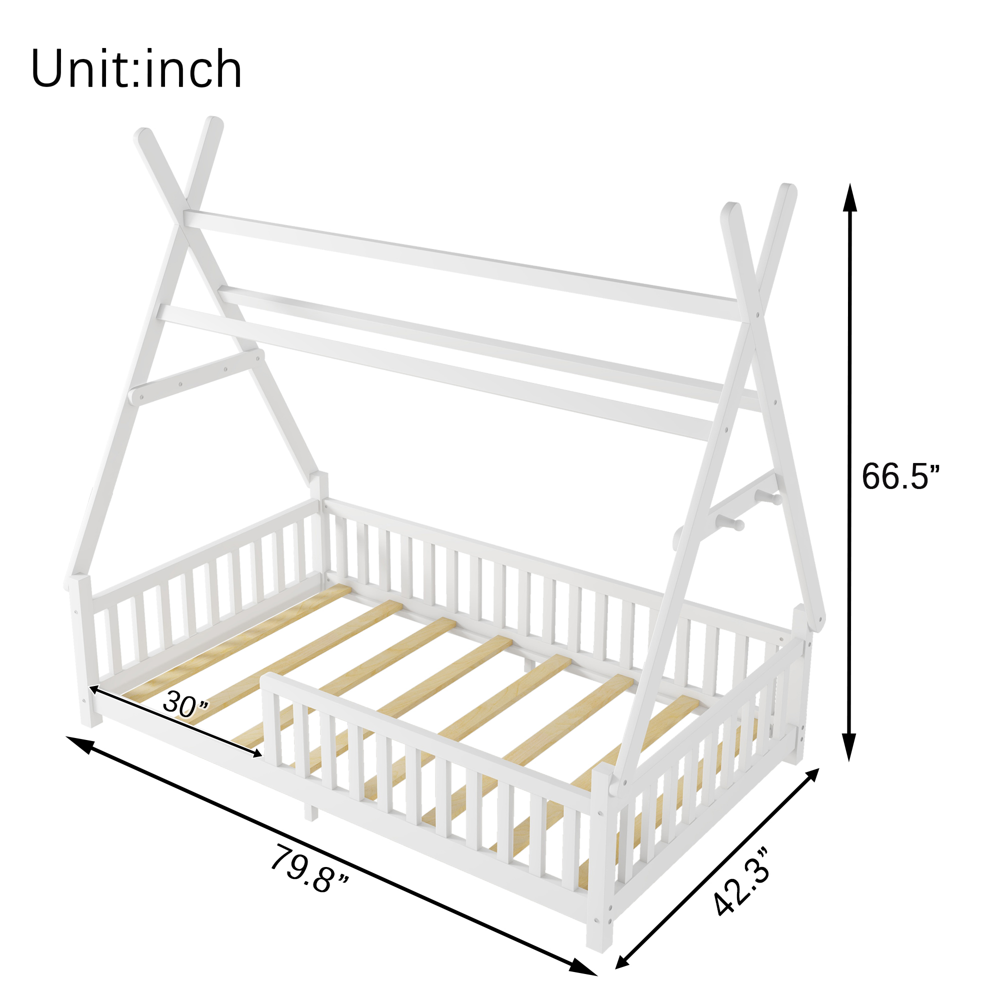 Low Floor Twin House Bed With Light, Fence And Roof 19 Low Floor Twin House Bed With Light, Fence And Roof