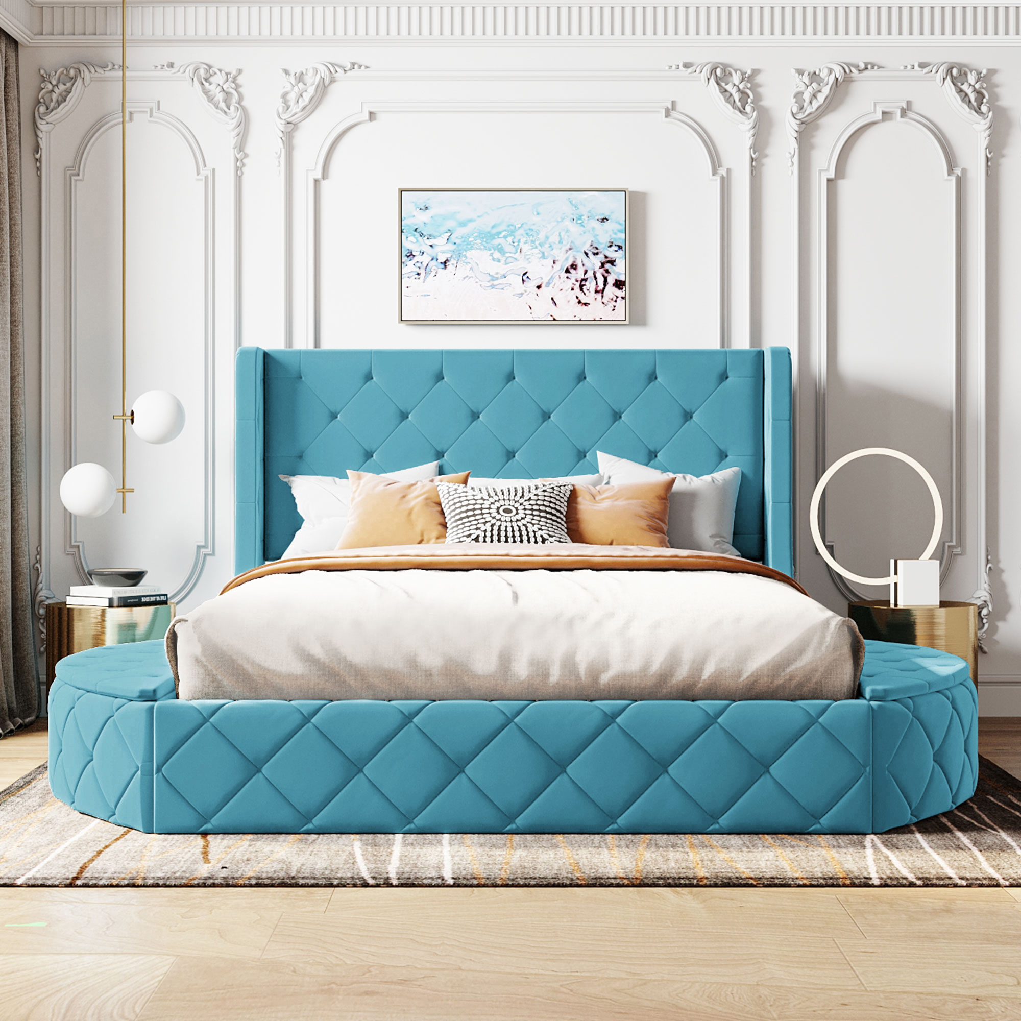 Assembly Instruction For LP100815AAC 10 Upholstered Platform Bed Queen Size Storage Velvet Bed with Wingback Headboard and 1 Big Drawer,2 Side Storage Stool