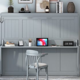 Full Size Wall Bed with Hydraulic Lift & Desk Design