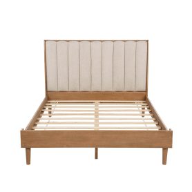 Queen Size Wood Bed with Piano Key Style Upholstered Headboard