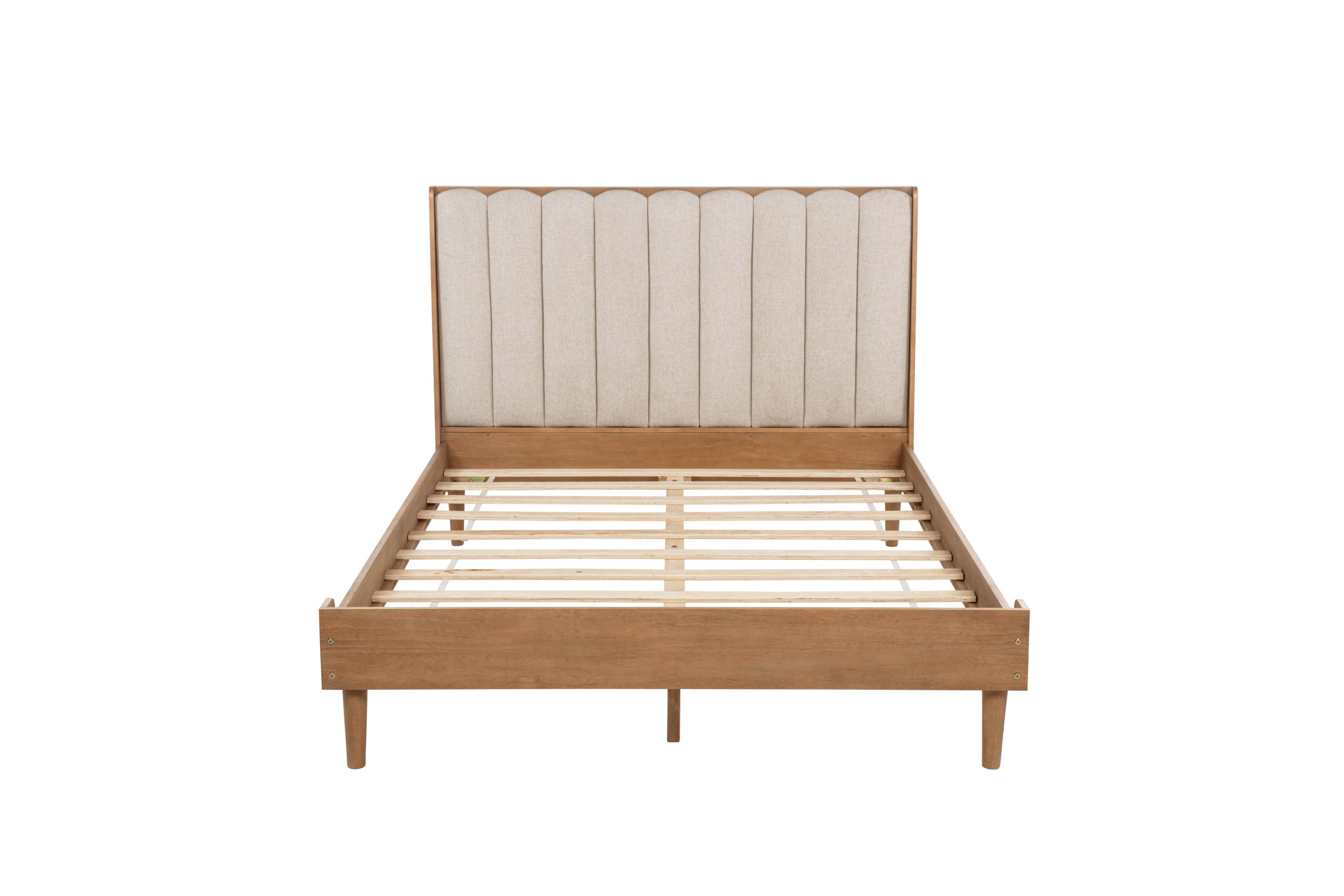 Queen Size Wood Bed with Piano Key Style Upholstered Headboard