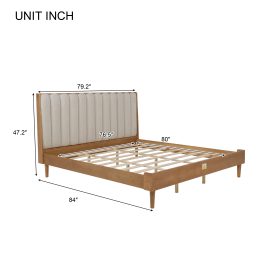 King Size Wood Bed with Piano Key Style Upholstered Headboard