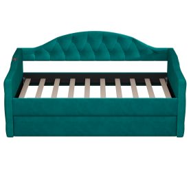 Twin Size Tufted Upholstered Daybed With Trundle, USB & Type-c Charging Ports