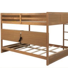 Queen Over Queen Bunk Bed with Built-in Storage Cabinets, Charging Station, Ladder, Safety Guardrails