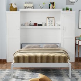 Queen Size Murphy Bed with 2 Wardrobe and Storage Shelf