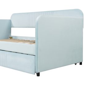Upholstered Twin Size Daybed  With Trundle Bed and Wood Slat