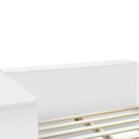 Full Size Wooden Platform Bed With 6 Drawers, Shelves, Desk And Wardrobe