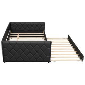 Full XL Size Upholstered Daybed with Trundle and LED