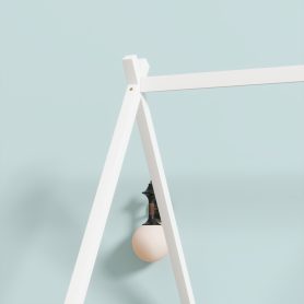 Full Size Rubber Wood Tent-shaped Floor Bed with Guardrails, Slats And Door