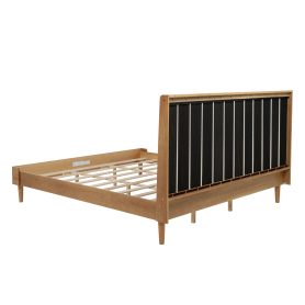 King Size Wood Bed with Piano Key Style Upholstered Headboard