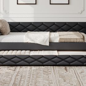 Full XL Size Upholstered Daybed with Trundle and LED