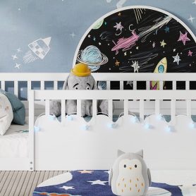 Twin Montessori Floor Bed Frame With High Rails, Light And Storage Shelf