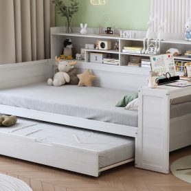 Multi-functional Bed with Twin Size Trundle Bed and Study Desk