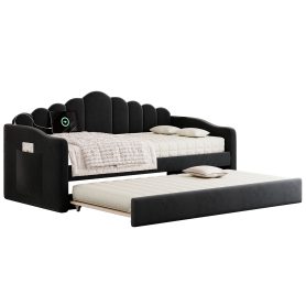 Twin Size Upholstered Daybed With Trundle , USB Charging Ports