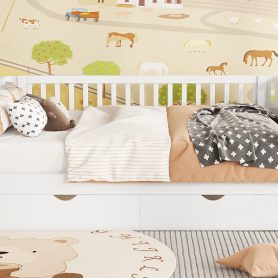 Wood Low Profile Full Bed With Rails