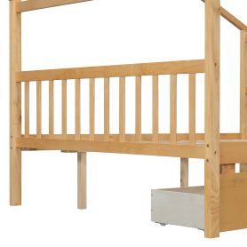 Full Size Wooden House Bed With Drawers
