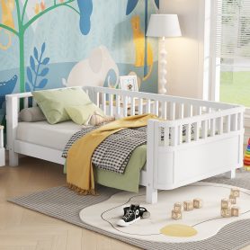 Wood Low Profile Twin Bed With Rails For Girls And Boys