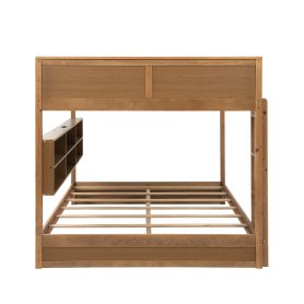 Queen Over Queen Bunk Bed with Built-in Storage Cabinets, Charging Station, Ladder, Safety Guardrails