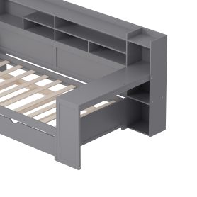 Wooden Twin Size Daybed With Storage Shelves, Twin Size Trundle Bed and  Study Desk