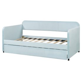 Upholstered Twin Size Daybed  With Trundle Bed and Wood Slat