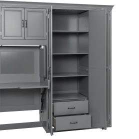 Twin Size Murphy Bed Wall Bed with Wardrobe, Cabinet and Desk