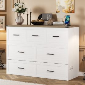Queen Size Murphy Bed With Charging Station, 1 Large Storage Drawer