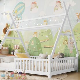 Low Floor Full House Bed With Light, Fence And Roof