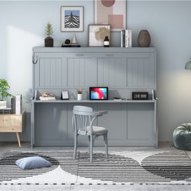 Full Size Wall Bed with Hydraulic Lift & Desk Design