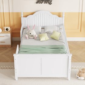 Wood Twin Platform Bed with Headboard and Footboard