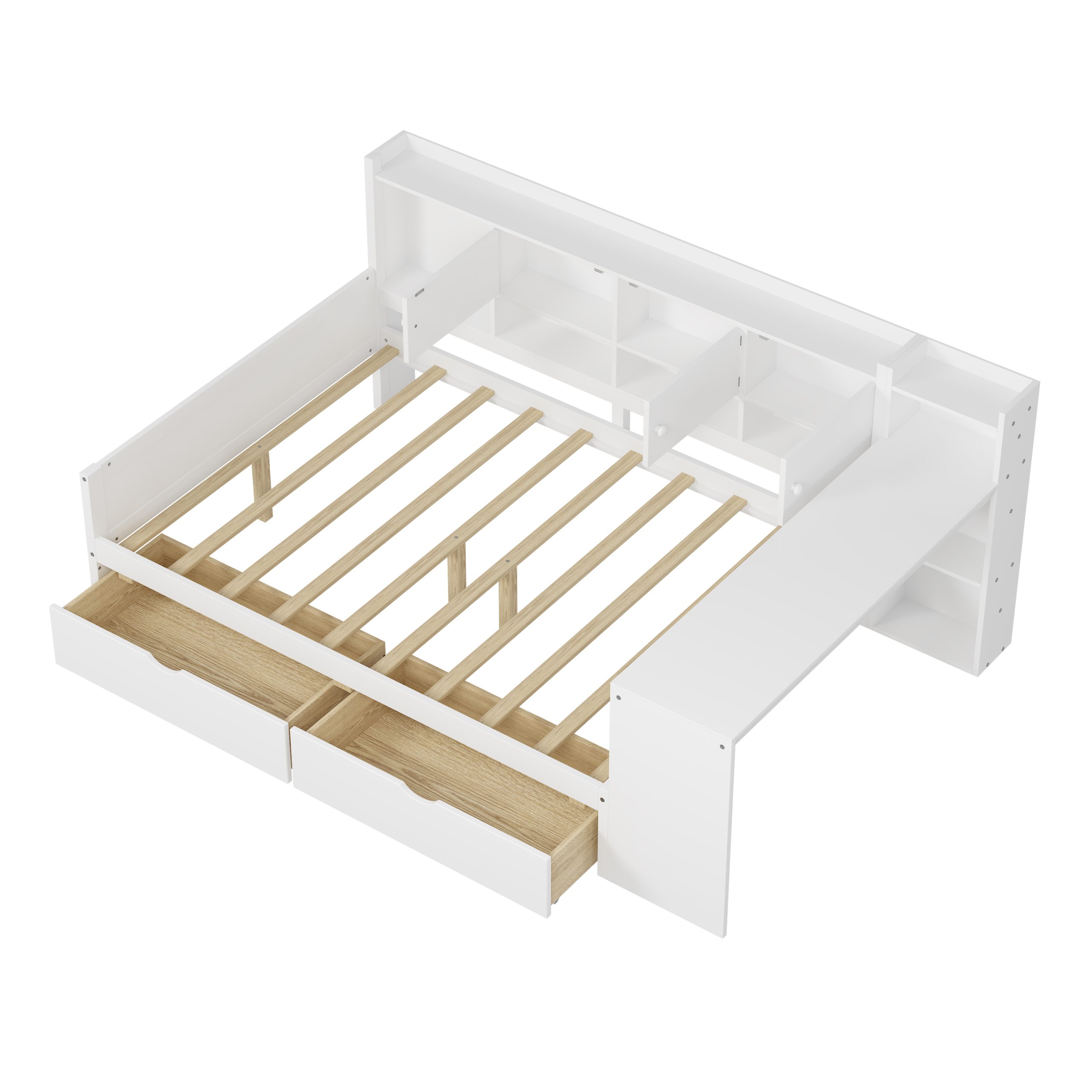 Full Size Wooden L-Shape Daybed with Seven Storage Cabinets and Two Storage Drawers 10 Full Size Wooden L-Shape Daybed with Seven Storage Cabinets and Two Storage Drawers