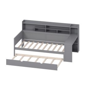 Wooden Twin Size Daybed With Storage Shelves, Twin Size Trundle Bed and  Study Desk