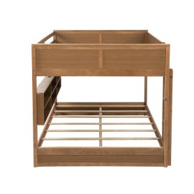 Queen Over Queen Bunk Bed with Built-in Storage Cabinets, Charging Station, Ladder, Safety Guardrails