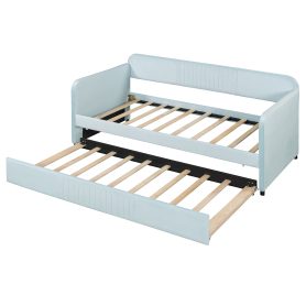 Upholstered Twin Size Daybed  With Trundle Bed and Wood Slat