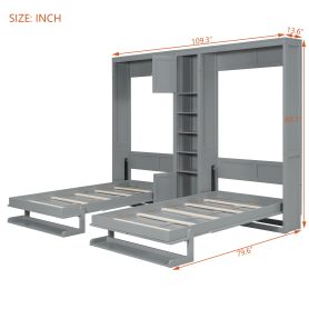 Dual Twin Size Wall Murphy Beds With Cabinets And Shelves