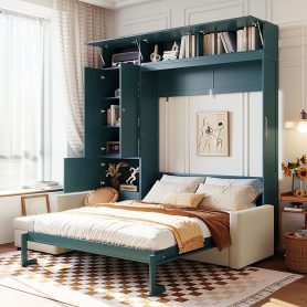 Queen Size Murphy Bed Wall Bed with Sofa and Shelves