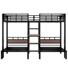 Metal Queen Over Twin Over Twin Bunk Bed With Storage Shelves And Storage Stairs