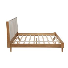 King Size Wood Bed with Piano Key Style Upholstered Headboard