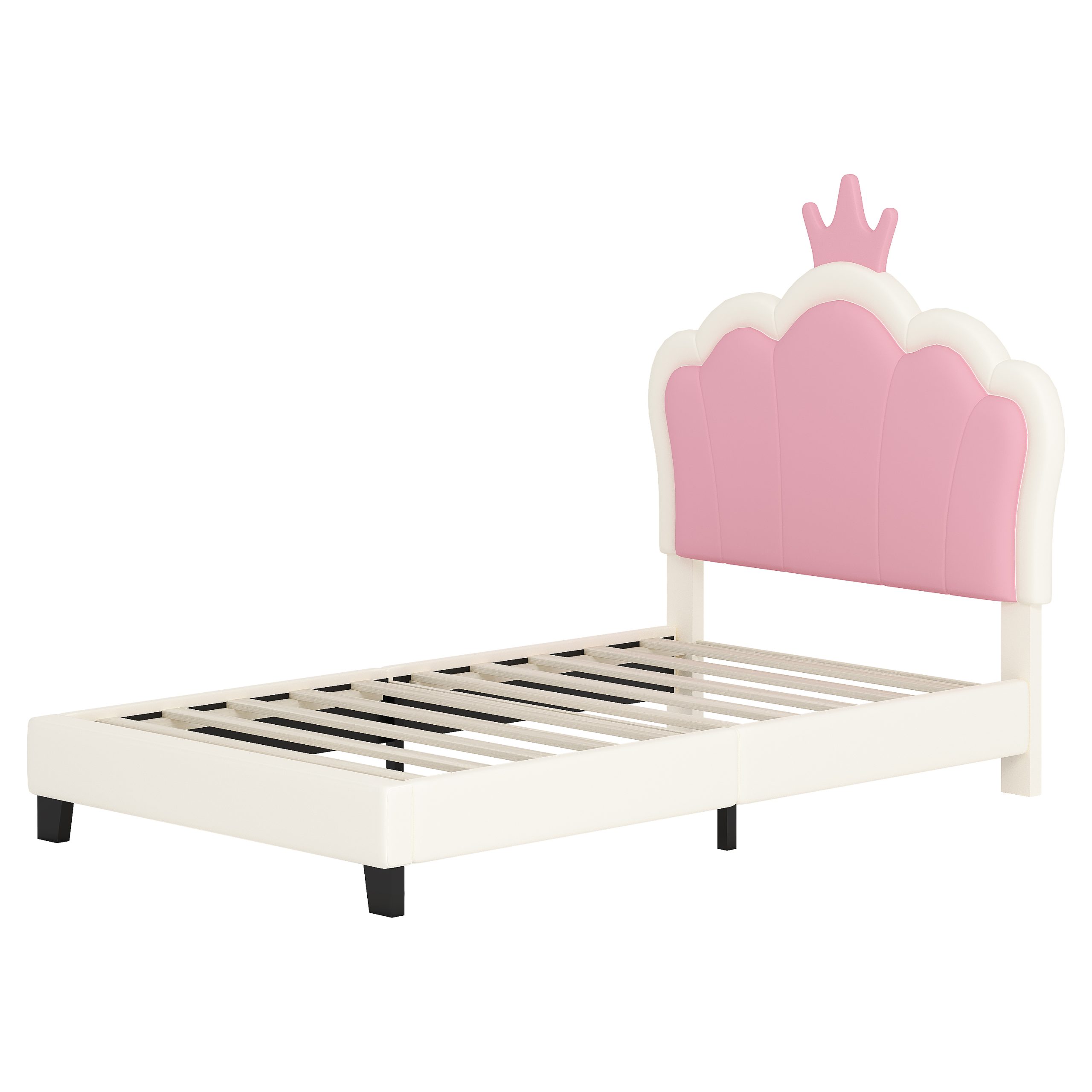 Twin Size Upholstered Princess Bed With Crown Headboard 7 Twin Size Upholstered Princess Bed With Crown Headboard
