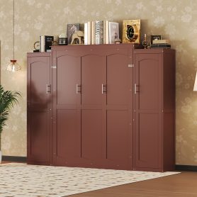 Wooden Full Wall Bed With 2 Wardrobe And Storage Shelf