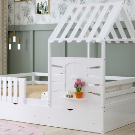 Twin Size House Bed With 2 Storage Drawers and Guardrails