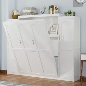 Queen Size Murphy Bed with 2 Wardrobe and Storage Shelf