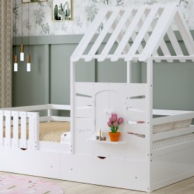 Twin Size House Bed With 2 Storage Drawers and Guardrails