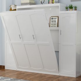 Full Size Murphy Bed with 2 Wardrobe and Storage Shelf