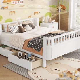 Wood Low Profile Full Bed With Rails