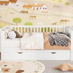 Wood Low Profile Full Bed With Rails