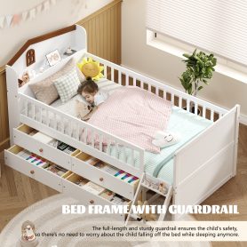 Twin Bed Frame With Storage 4 Drawers, Guardrail Headboard And Ladder